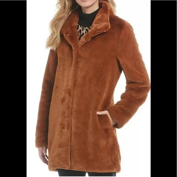 Calvin Klein Faux Fur Coat Tobacco Xs 